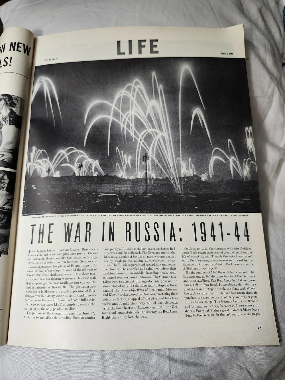 Vintage April 3, 1944 Life Magazine Issue Titled 